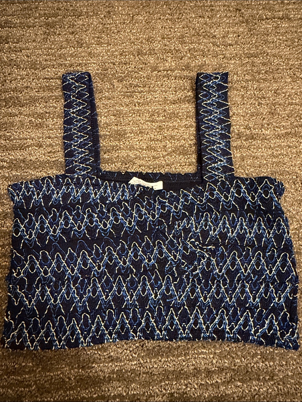 Blue Smocked Knit Crop Tank Top by Zara